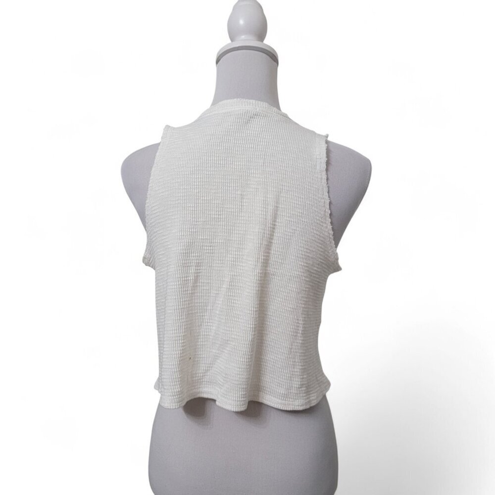 Aerie Sunspun Size S Off-White Cropped Waffle Knit Sleeveless Henley Style Top - Picture 4 of 11